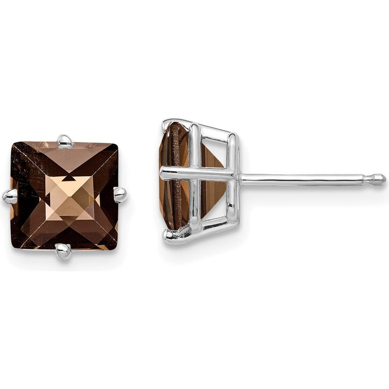 14K White Gold Smoky Quartz Checkerboard Cut Stud Earrings - 1.75 Carat Total Gemstone Weight by Monteluci Fine Jewelry