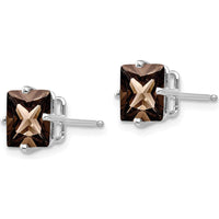 14K White Gold Smoky Quartz Checkerboard Cut Stud Earrings - 1.75 Carat Total Gemstone Weight by Monteluci Fine Jewelry