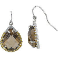 14K White Gold Smoky Quartz, Citrine & White Topaz Teardrop Earrings - 2.50 Carat Total Gem Weight