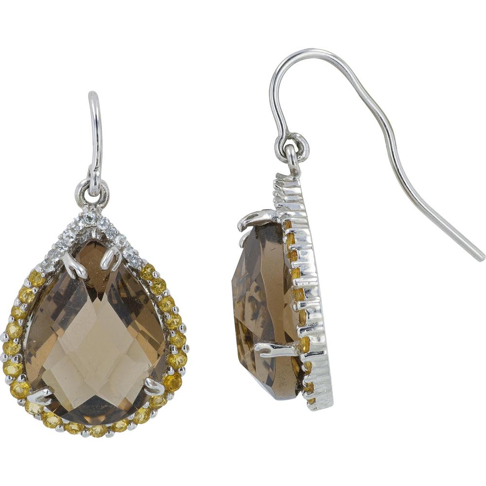 14K White Gold Smoky Quartz, Citrine & White Topaz Teardrop Earrings - 2.50 Carat Total Gem Weight