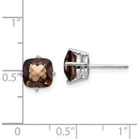 14K White Gold Smoky Quartz Cushion Cut Stud Earrings with Checkerboard Cut - 1.35 Carat Total Gem Weight by Monteluci Fine Jewelry