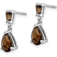 14K White Gold Smoky Quartz Dangle Earrings with Pear and Baguette Cuts - 1.2 Carat Total Smoky Quartz Weight by Monteluci Fine Jewelry