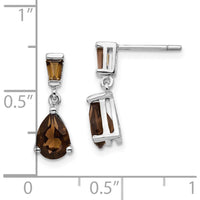 14K White Gold Smoky Quartz Dangle Earrings with Pear and Baguette Cuts - 1.2 Carat Total Smoky Quartz Weight by Monteluci Fine Jewelry