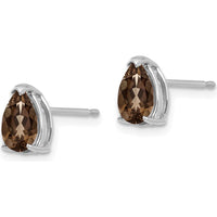 14K White Gold Smoky Quartz Pear Shape Stud Earrings - 0.60 Carat Total Smoky Quartz Weight by Monteluci Fine Jewelry