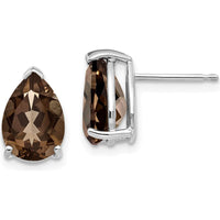 14K White Gold Smoky Quartz Pear Stud Earrings - 1.72 Carat Total Gemstone Weight by Monteluci Fine Jewelry