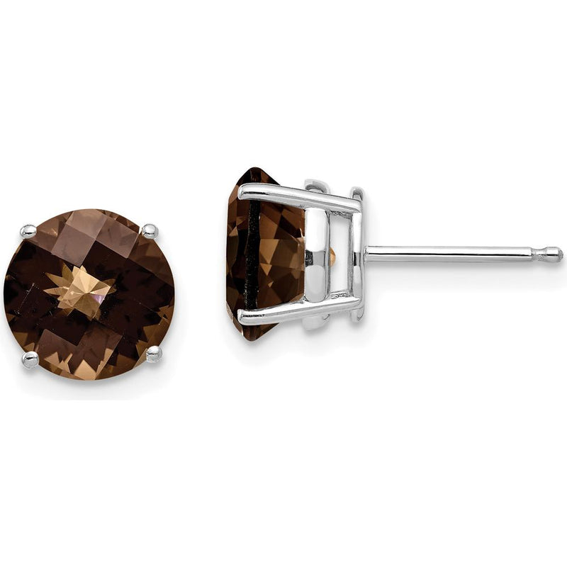 14K White Gold Smoky Quartz Stud Earrings - 1.70 Carat Total Smoky Quartz Weight by Monteluci Fine Jewelry