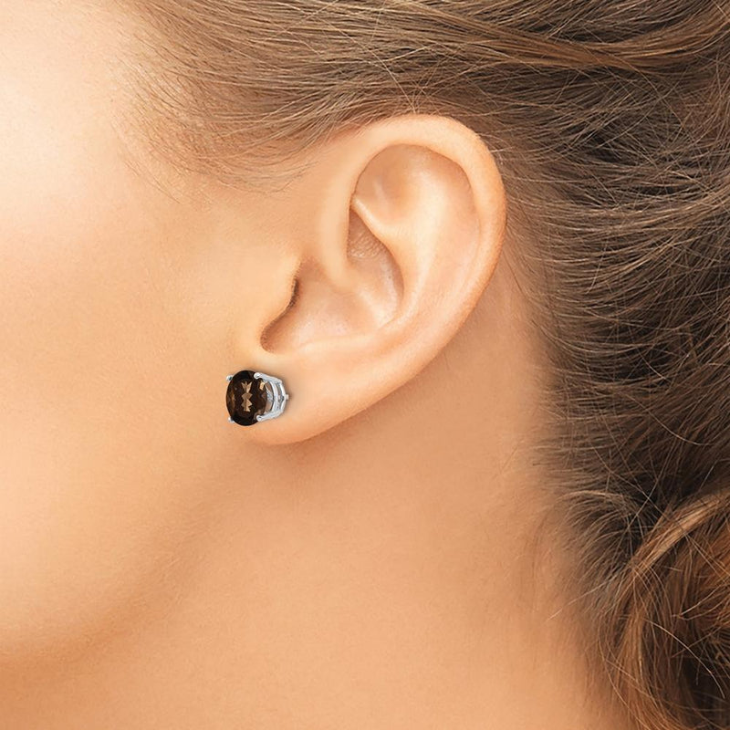 14K White Gold Smoky Quartz Stud Earrings - 1.70 Carat Total Smoky Quartz Weight by Monteluci Fine Jewelry