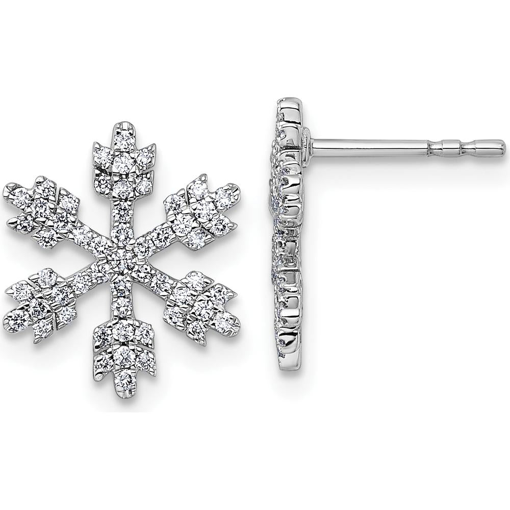 14K White Gold Snowflake Diamond Post Earrings with Round Diamonds - 0.415 Carats Total Diamond Weight by Oro Pregiato