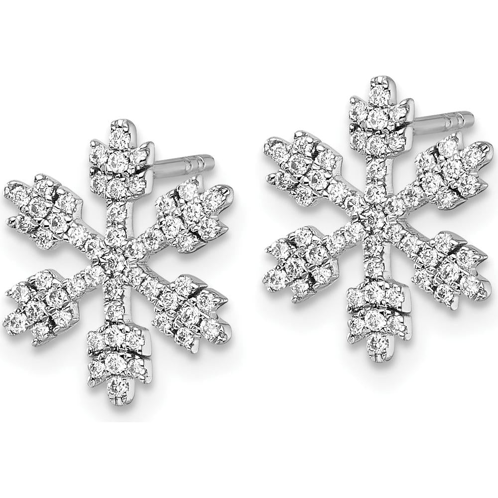 14K White Gold Snowflake Diamond Post Earrings with Round Diamonds - 0.415 Carats Total Diamond Weight by Oro Pregiato