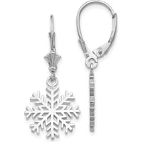 14K White Gold Snowflake Leverback Earrings - Elegant Winter Design by 0