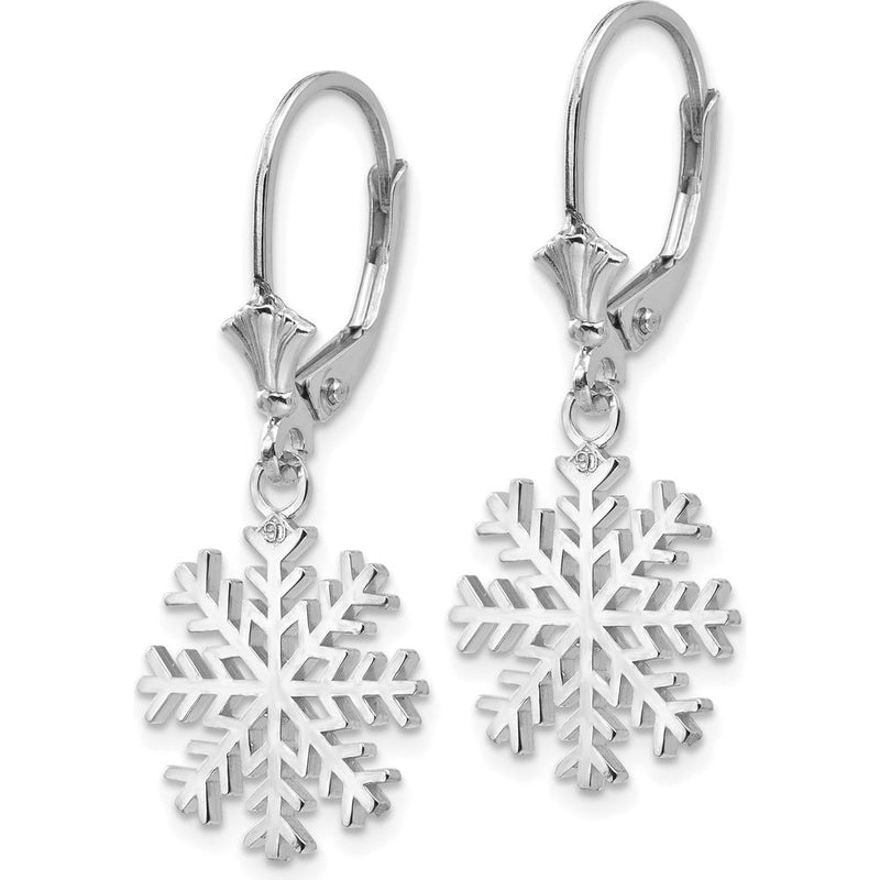 14K White Gold Snowflake Leverback Earrings - Elegant Winter Design by 0