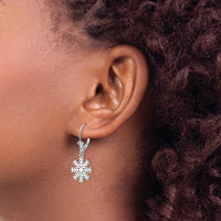 14K White Gold Snowflake Leverback Earrings - Elegant Winter Design by 0