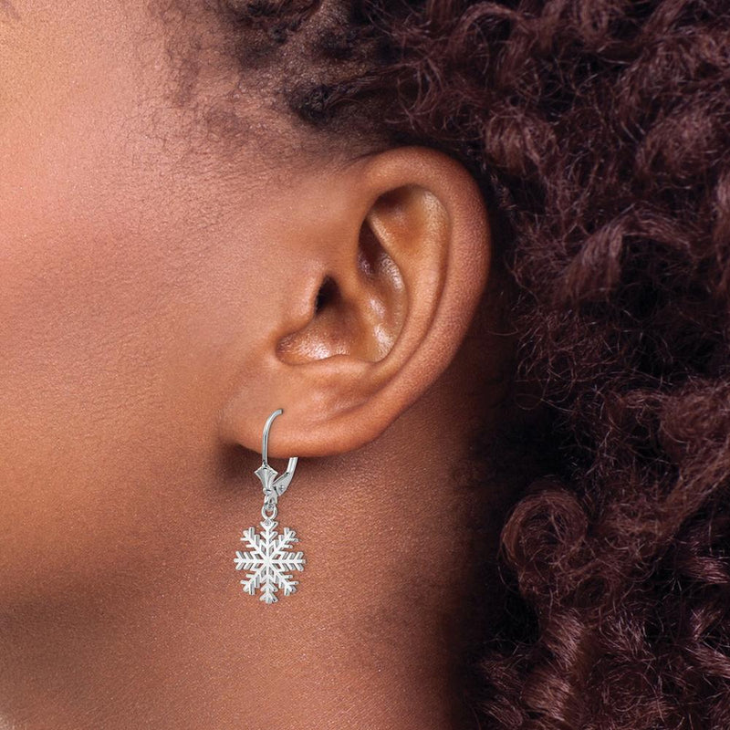 14K White Gold Snowflake Leverback Earrings - Elegant Winter Design by 0