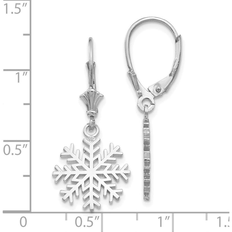 14K White Gold Snowflake Leverback Earrings - Elegant Winter Design by 0