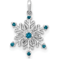 14K White Gold Snowflake Pendant with Blue and White Diamonds - 0.10 Carat Total Diamond Weight by Monteluci Fine Jewelry