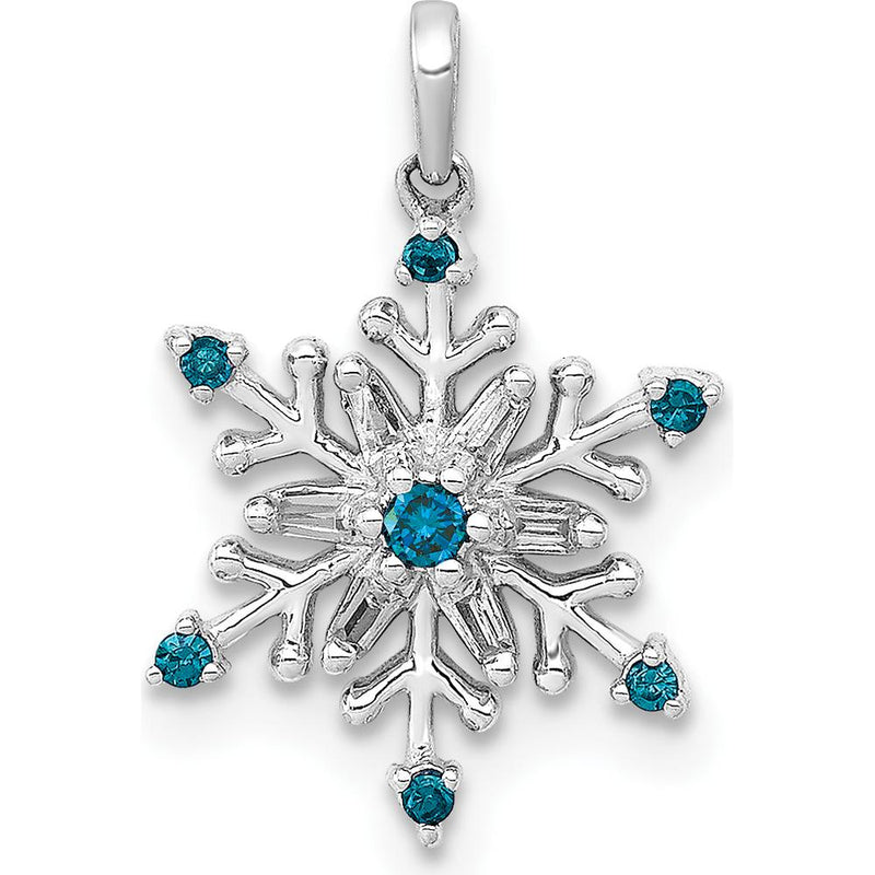 14K White Gold Snowflake Pendant with Blue and White Diamonds - 0.10 Carat Total Diamond Weight by Monteluci Fine Jewelry