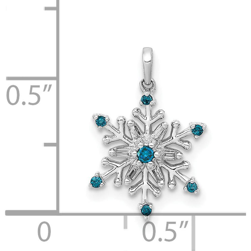 14K White Gold Snowflake Pendant with Blue and White Diamonds - 0.10 Carat Total Diamond Weight by Monteluci Fine Jewelry