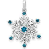 14K White Gold Snowflake Pendant with Round and Baguette Blue and White Diamonds - 0.13 Carat Total Diamond Weight by Monteluci Fine Jewelry