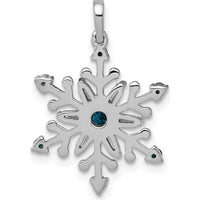 14K White Gold Snowflake Pendant with Round and Baguette Blue and White Diamonds - 0.13 Carat Total Diamond Weight by Monteluci Fine Jewelry