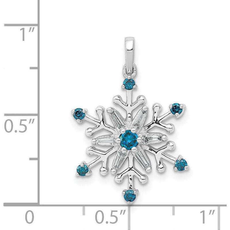14K White Gold Snowflake Pendant with Round and Baguette Blue and White Diamonds - 0.13 Carat Total Diamond Weight by Monteluci Fine Jewelry