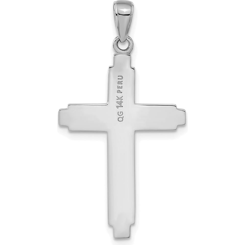 14K White Gold Solid Cross Pendant with Rhodium Plating - 38mm Length by Oro Pregiato