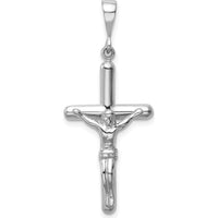 14K White Gold Solid Crucifix Pendant with Polished Finish and Rhodium Plating - 38mm Length by Oro Pregiato