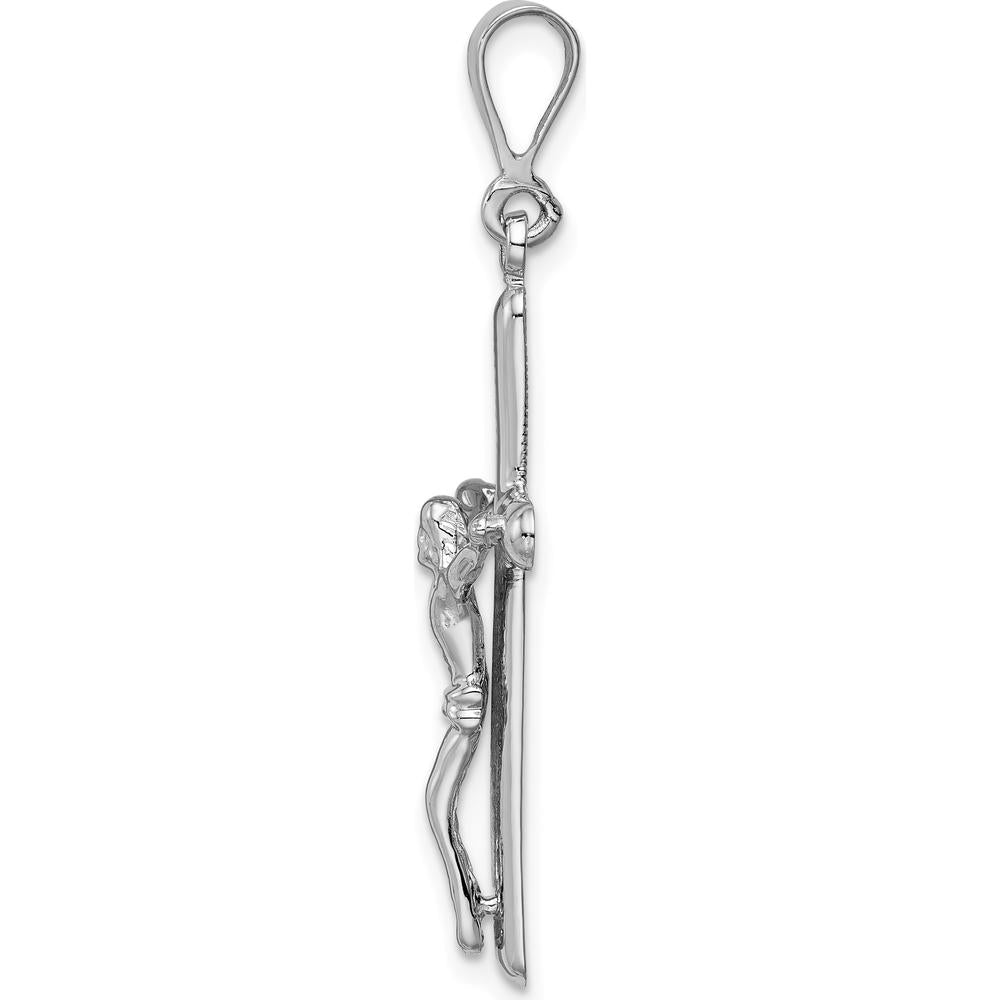 14K White Gold Solid Crucifix Pendant with Polished Finish and Rhodium Plating - 38mm Length by Oro Pregiato