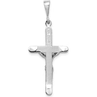 14K White Gold Solid Crucifix Pendant with Polished Finish and Rhodium Plating - 38mm Length by Oro Pregiato