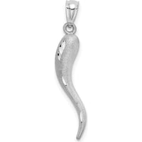 14K White Gold Solid Diamond-cut 3D Italian Horn Charm - 30mm Length by Oro Pregiato