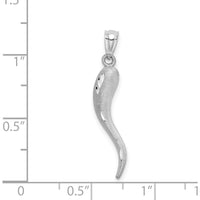 14K White Gold Solid Diamond-cut 3D Italian Horn Charm - 30mm Length by Oro Pregiato