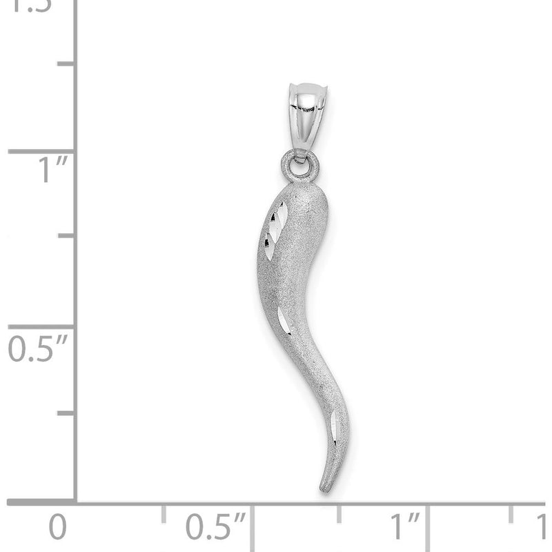 14K White Gold Solid Diamond-cut 3D Italian Horn Charm - 30mm Length by Oro Pregiato