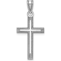 14K White Gold Solid Laser Etched Cross Pendant - Polished Finish with Rhodium Plating by Oro Pregiato