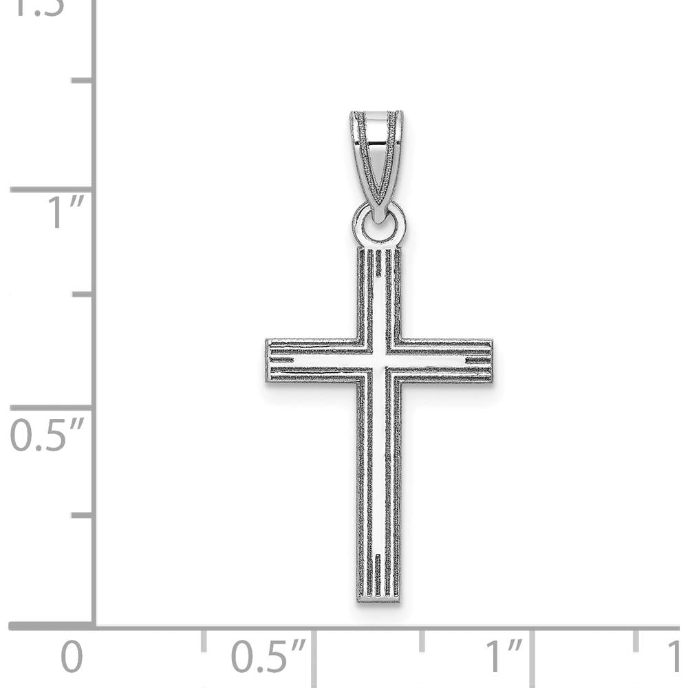 14K White Gold Solid Laser Etched Cross Pendant - Polished Finish with Rhodium Plating by Oro Pregiato