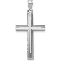 14K White Gold Solid Laser Etched Cross Pendant with Polished Finish - 36mm Long by Oro Pregiato