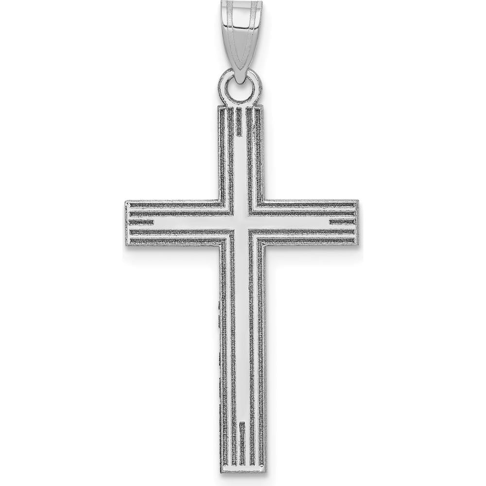 14K White Gold Solid Laser Etched Cross Pendant with Polished Finish - 36mm Long by Oro Pregiato