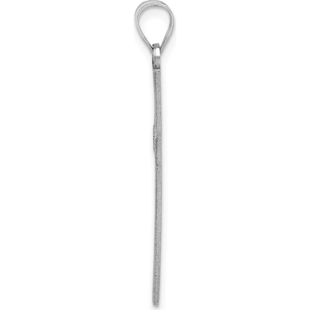 14K White Gold Solid Laser Etched Cross Pendant with Polished Finish - 36mm Long by Oro Pregiato