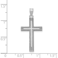 14K White Gold Solid Laser Etched Cross Pendant with Polished Finish - 36mm Long by Oro Pregiato