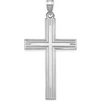 14K White Gold Solid Laser Etched Cross Pendant with Polished Finish and Rhodium Plating by Oro Pregiato