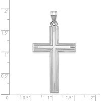 14K White Gold Solid Laser Etched Cross Pendant with Polished Finish and Rhodium Plating by Oro Pregiato