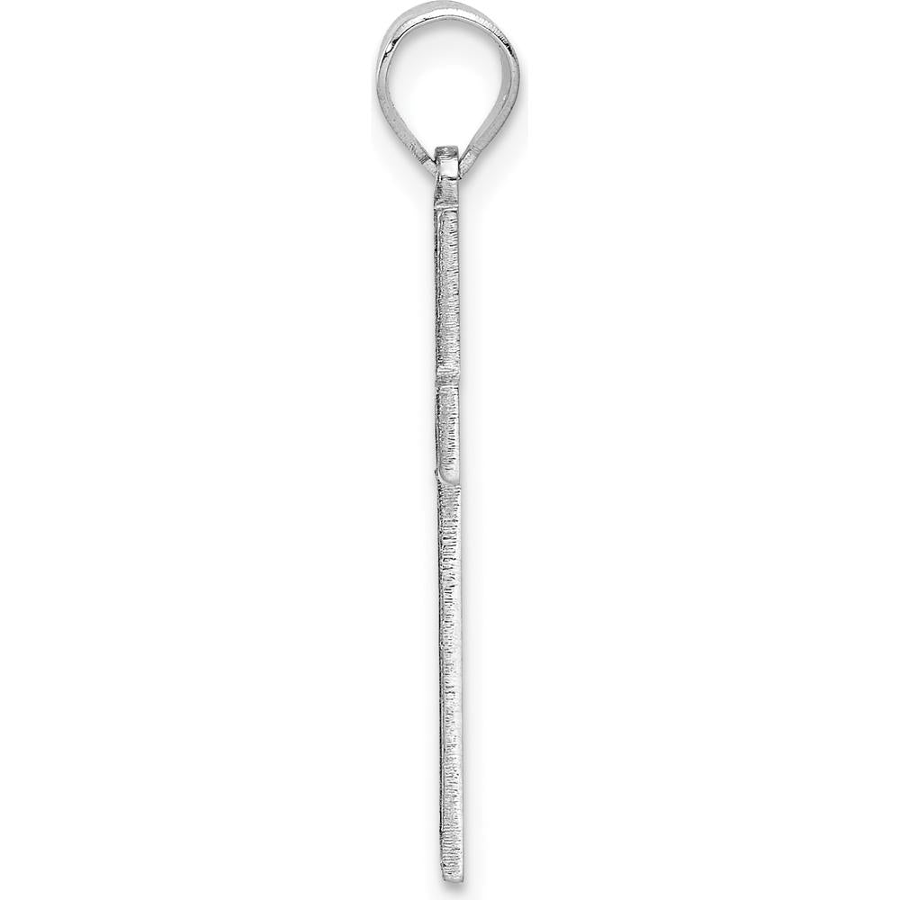 14K White Gold Solid Laser Etched Cross Pendant with Rhodium Plating by Oro Pregiato
