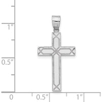 14K White Gold Solid Laser Etched Cross Pendant with Rhodium Plating by Oro Pregiato