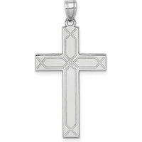 14K White Gold Solid Laser Etched Cross Pendant with Rhodium Plating by Oro Pregiato