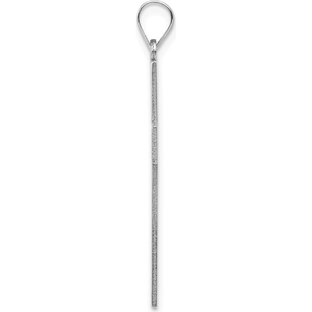 14K White Gold Solid Laser Etched Cross Pendant with Rhodium Plating by Oro Pregiato