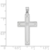 14K White Gold Solid Laser Etched Cross Pendant with Rhodium Plating by Oro Pregiato
