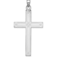 14K White Gold Solid Laser Etched Cross Pendant with Rhodium Plating by Oro Pregiato
