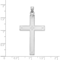 14K White Gold Solid Laser Etched Cross Pendant with Rhodium Plating by Oro Pregiato
