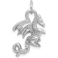 14K White Gold Solid Polished 3D Dragon Charm - Rhodium Plated by Oro Pregiato