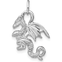 14K White Gold Solid Polished 3D Dragon Charm - Rhodium Plated by Oro Pregiato