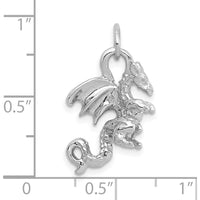 14K White Gold Solid Polished 3D Dragon Charm - Rhodium Plated by Oro Pregiato