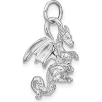 14K White Gold Solid Polished 3D Dragon Charm - Rhodium Plated by Oro Pregiato